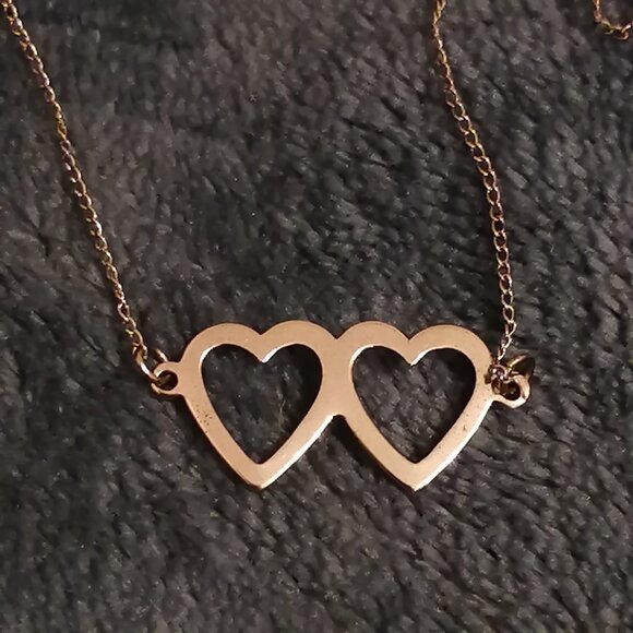 Vintage Sterling Silver Double Heart Choker Necklace - Picture 4 of 4